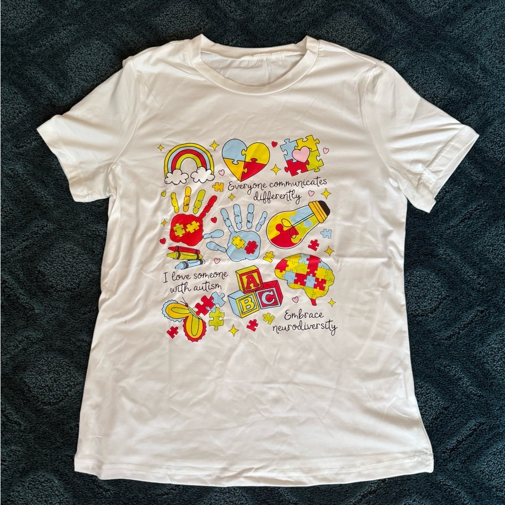 SHEIN Autism Awareness Graphic Tee - Red, Yellow, Blue